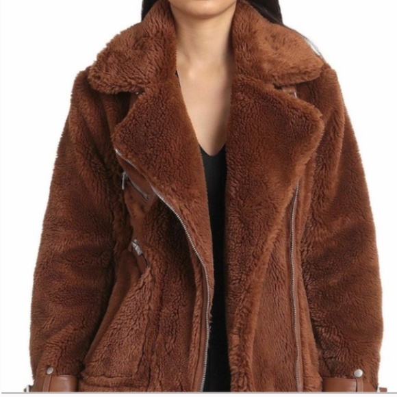 Avec Les Filles Brown Teddy Moto Jacket - Picture 3 of 10